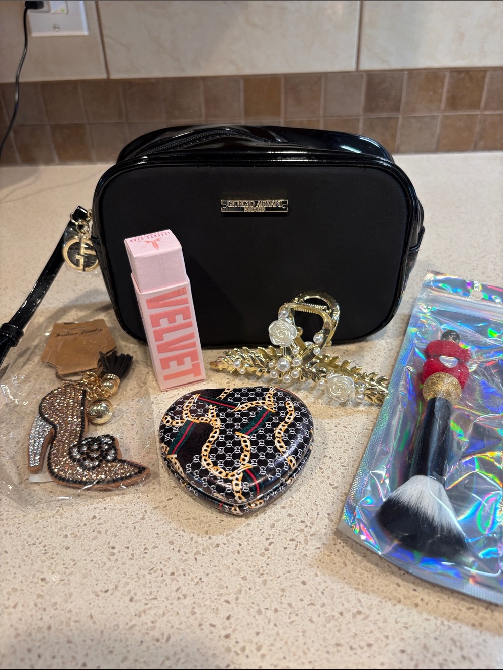 Giorgio Armani Cosmetic Bag With 5 Piece Beauty Set All New!